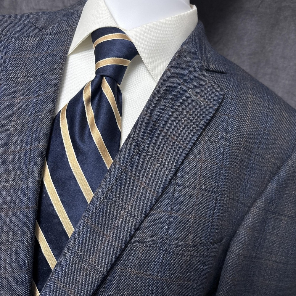 Pronto Uomo Platinum Sport Coat 38L Blue Plaid Wool Blazer Jacket Classic